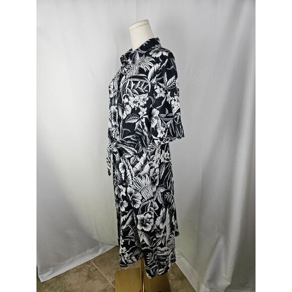 Lauren Ralph Lauren Linen Shirt Midi Dress Size 16W Black & White Self-Tie Waist - Picture 6 of 13
